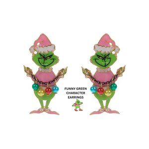 Grinch Inspired Holiday Mischief Earrings Festive Green Character Dangle Jewelry
